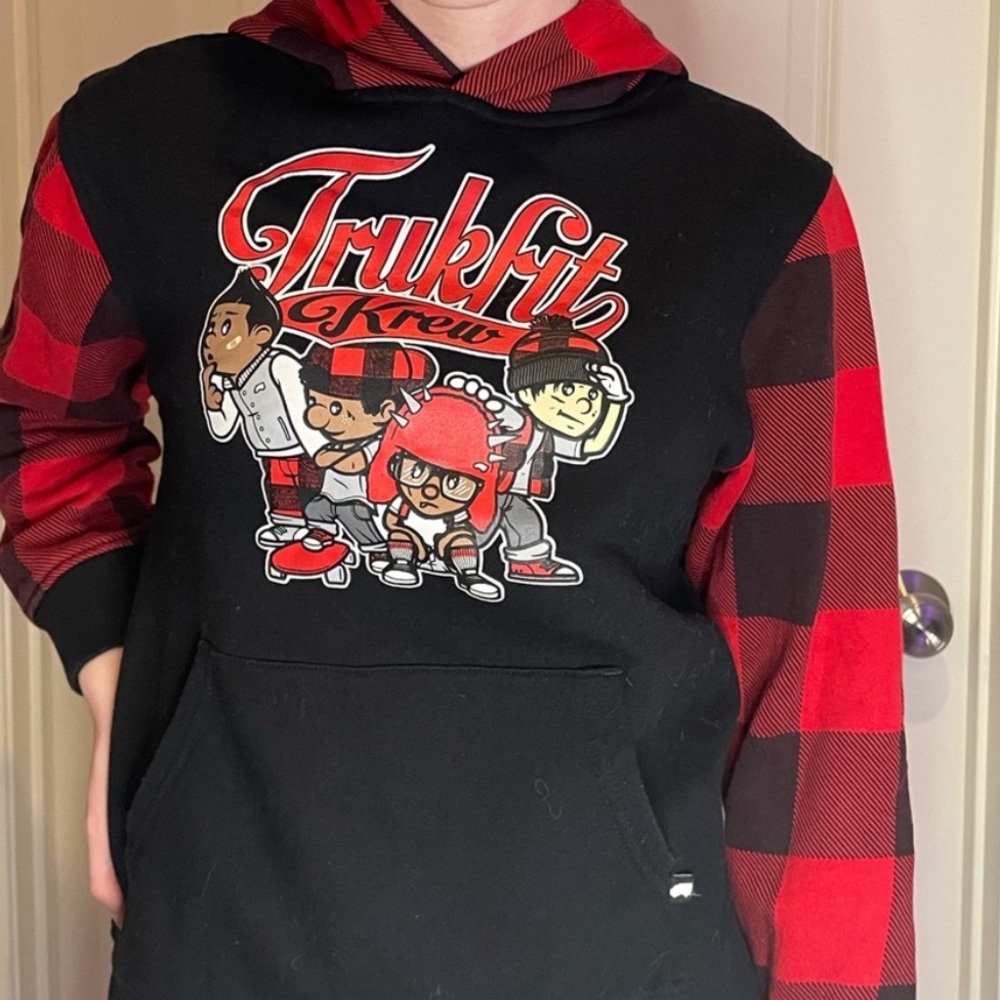 RARE Original Lil Wayne Trukfit Krew Skateboarding Boys Hoodie Plaid Red